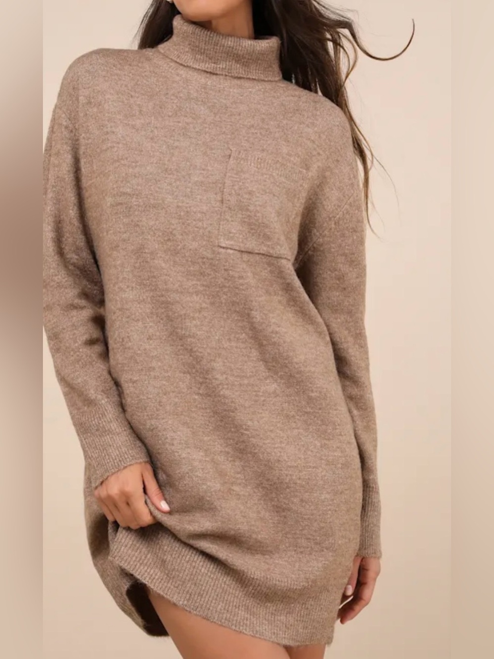 Positively Charming Heather Brown Turtleneck
Mini Sweater Dress